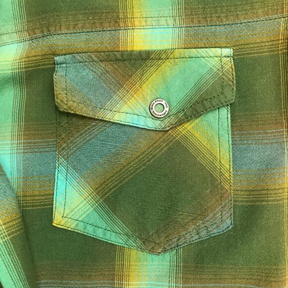 Prana Men XL 100% Organic Cotton Green Multi-Color Plaid Shirt - Picture 5 of 9